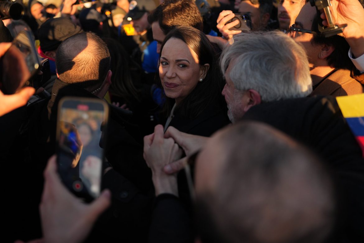 Venezuelan Nobel Peace Prize laureate bestows her medal upon Trump