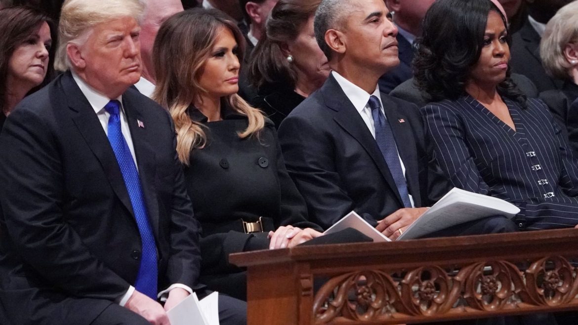 Trump denounces racist video depicting Obamas as apes after taking it down, but states he will not apologize.