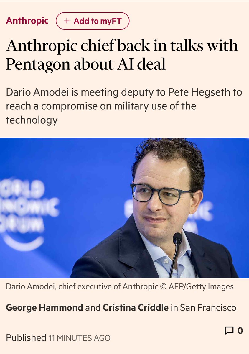 Anthropic and the Pentagon have returned to discussions, according to FT.